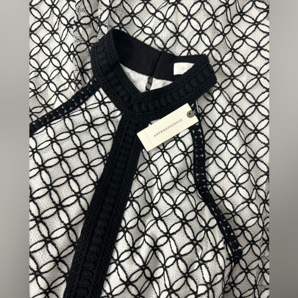 Anthropologie Eri + Ali NWT Black and White High Neck Ninetta Lace Dress - Picture 4 of 6